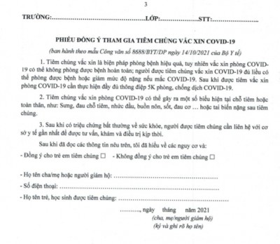 Phiếu đồng ý tiêm ngừa COVID - 19