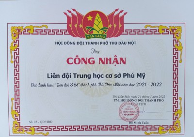 Liên Đội trường THCS Phú Mỹ đạt danh hiệu "Liên đội 3 tốt"
