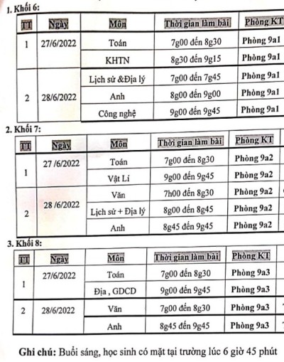 Trường THCS Phú Mỹ thông báo lịch kiểm tra lại năm học 2021 - 2022