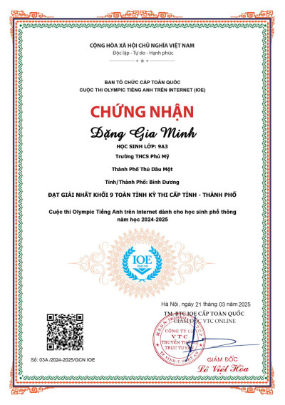 Trường THCS Phú Mỹ tuyên dương học sinh đạt giải trong Cuộc thi Olympic Tiếng Anh trên Internet năm học 2024-2025