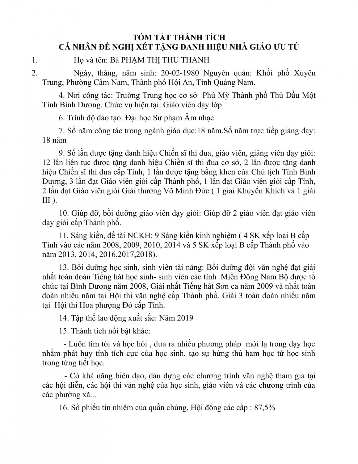 TÓM TẮT THÀNH TÍCH 1