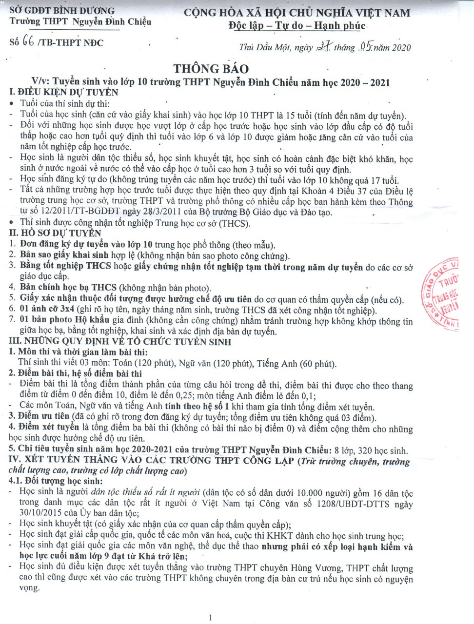 Tuyển sinh trường THPT Nguyễn Đình Chiểu