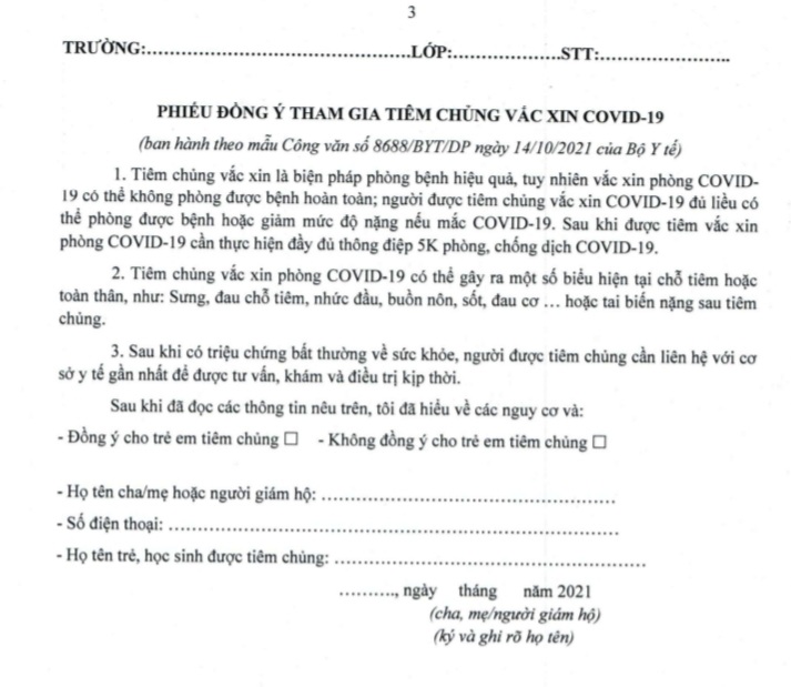 Phiếu đồng ý tiêm ngừa COVID - 19