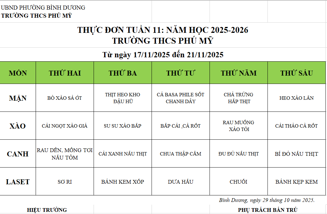 Thuc don ban tru Tuan 11
